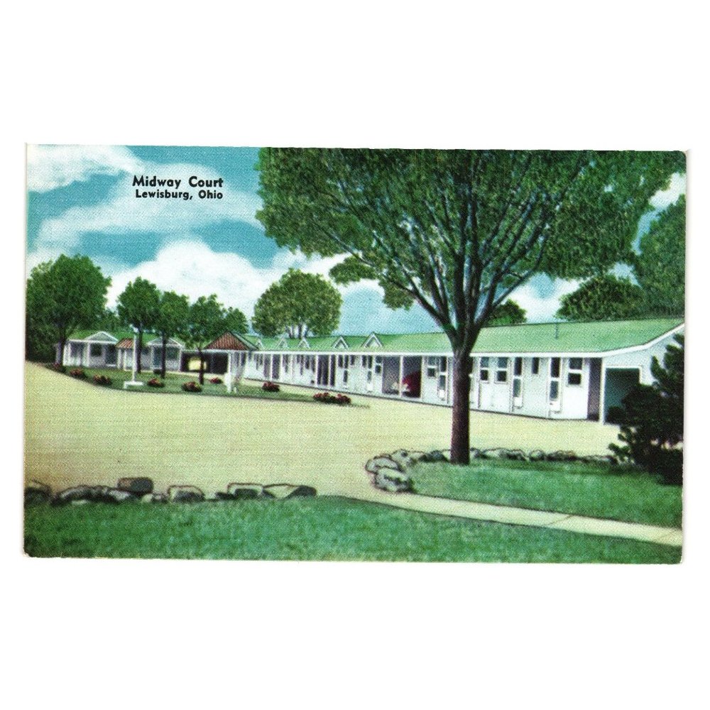 Vintage Postcard Lewisburg Ohio Midway Court Route 40 Roadside Attraction